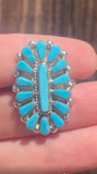 Zuni Sterling Silver & Kingman Turquoise Cluster Ring Signed Valencia Halusewa