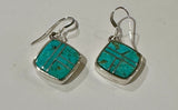 Navajo Turquoise 8 & Sterling Silver Mini Square Dangle Earrings