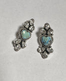 Handmade Golden Hills Turquoise, CZ and Sterling Silver Post Earrings