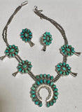 “The Cowgirl” Handmade Sterling Silver, Turquoise Squash Blossom Set