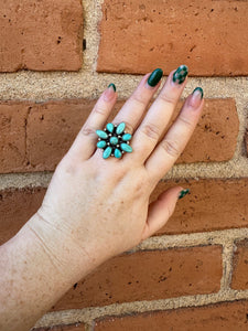 “Floral Whisper” Handmade Sterling Silver & Turquoise Adjustable Ring Signed Nizhon