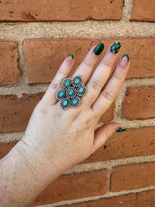 “Bloom Bliss” Handmade Sterling Silver & Turquoise Adjustable Ring Signed Nizhoni