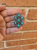 “Bloom Bliss” Handmade Sterling Silver & Turquoise Adjustable Ring Signed Nizhoni