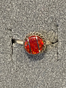 Navajo Sterling Silver Red Fire Opal Ring Size 6