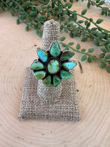 Beautiful Handmade Sonoran Mountain Turquoise And Sterling Silver Adjustable Cluster Ring