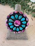 Beautiful Handmade Turquoise, Pink Dream Mojave, And Sterling Silver Adjustable Statement Ring