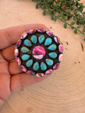 Beautiful Handmade Turquoise, Pink Dream Mojave, And Sterling Silver Adjustable Statement Ring