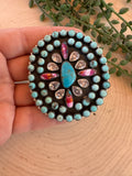 Beautiful Handmade Turquoise, Pink Dream Mojave, CZ And Sterling Silver Adjustable Statement Ring 2