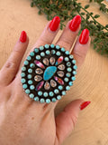 Beautiful Handmade Turquoise, Pink Dream Mojave, CZ And Sterling Silver Adjustable Statement Ring 2