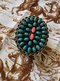 “Desert Roads” Handmade Turquoise, Pink Fire Opal & Sterling Silver Adjustable Ring