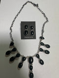 Navajo Sterling Silver & Black Onyx Necklace & Earring Set Signed