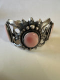 Navajo Queen Pink Conch Shell & Sterling Silver Cuff Bracelet Signed