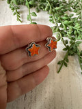 Handmade Orange Fire Opal And Sterling Silver Stud Star Earrings