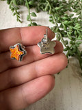 Handmade Orange Fire Opal And Sterling Silver Stud Star Earrings