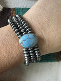 “Goldie Bracelet” Handmade Golden Hills Turquoise & Sterling Silver Bracelet Signed Nizhoni Style 2