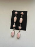 Navajo Pink Conch and Sterling Silver 4 Stone Dangle Earrings Signed