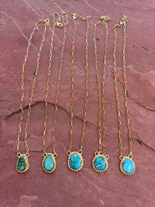 “The Golden Collection” THE OASIS Handmade Natural Turquoise 14k Gold Plated Sterling Silver Necklace