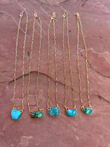 “The Golden Collection” THE JUPITER Handmade Natural Turquoise 14k Gold Plated Sterling Silver Necklace