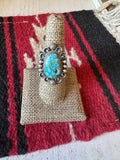 Navajo Sonoran Mountain Turquoise & Sterling Silver Single Stone Ring Size 7.5 Signed S.Tso