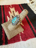 Navajo Sonoran Mountain Turquoise & Sterling Silver Single Stone Ring Size 7.5 Signed S.Tso