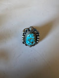 Navajo Sonoran Mountain Turquoise & Sterling Silver Single Stone Ring Size 7.5 Signed S.Tso