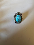 Navajo Sonoran Mountain Turquoise & Sterling Silver Single Stone Ring Size 8 Signed S.Tso