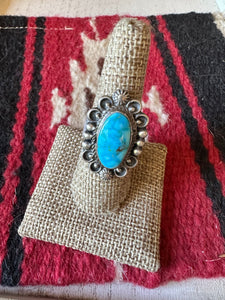 Navajo Sonoran Mountain Turquoise & Sterling Silver Single Stone Ring Size 8 Signed S.Tso