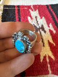 Navajo Sonoran Mountain Turquoise & Sterling Silver Single Stone Ring Size 8 Signed S.Tso