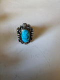 Navajo Sonoran Mountain Turquoise & Sterling Silver Single Stone Ring Size 8 Signed S.Tso