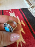 Navajo Sonoran Mountain Turquoise & Sterling Silver Single Stone Ring Size 8 Signed S.Tso