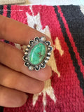 Navajo Sonoran Mountain Turquoise & Sterling Silver Single Stone Ring Size 8 Signed S.Tso