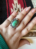 Navajo Sonoran Mountain Turquoise & Sterling Silver Single Stone Ring Size 8 Signed S.Tso