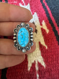 Navajo Sonoran Mountain Turquoise & Sterling Silver Single Stone Ring Size 8 Signed S.Tso