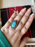 Navajo Sonoran Mountain Turquoise & Sterling Silver Single Stone Ring Size 8 Signed S.Tso