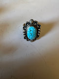 Navajo Sonoran Mountain Turquoise & Sterling Silver Single Stone Ring Size 8 Signed S.Tso