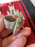 “Midnight” Navajo Sterling Silver Adjustable Concho Ring Signed L Tahe