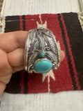 Handmade Sterling Silver, Turquoise & Coral Cuff Bracelet Signed Nizhoni