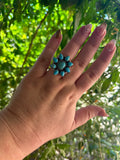 Nizhoni Handmade Adjustable Turquoise Sterling Silver Flower Ring