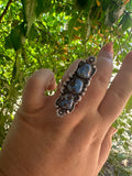 Handmade Golden Hills Turquoise & Sterling Silver 3 Stone Adjustable Ring Signed Nizhoni