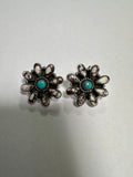 Handmade Sterling Silver, Wild Horse, Turquoise Post Cluster Earrings Signed Nizhoni