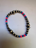 Handmade Pink & Blue Fire Opal & Sterling Silver Beaded Bracelet