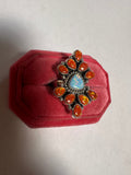 Handmade Fire Opal & Sterling Silver Adjustable Ring Signed Nizhoni