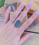 Zuni Sterling Silver & Turquoise Petit Point Ring Size 8.5