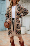 Angel Wings Pocketed Geometric Open Front Dropped Shoulder Cardigan