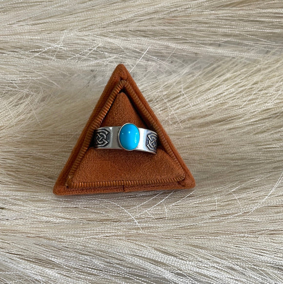 “Twisted Wire” Navajo Turquoise & Sterling Silver Ring Signed