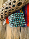 Navajo Kingman Turquoise And Sterling Silver Cluster Cuff Bracelet By Ernest Rangel