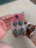 “The “Lainey” Leander Tahe Navajo Sterling Silver & Turquoise Concho Dangle Earrings Signed