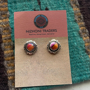 Beautiful Navajo Pink Dream And Sterling Silver Circle Post Earrings