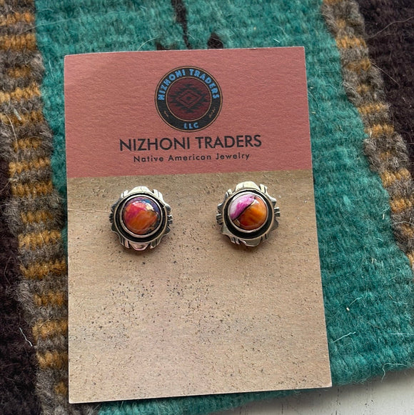 Beautiful Navajo Pink Dream And Sterling Silver Circle Post Earrings