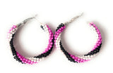 Navajo Handmade Beaded Hoop Earrings- pink, black